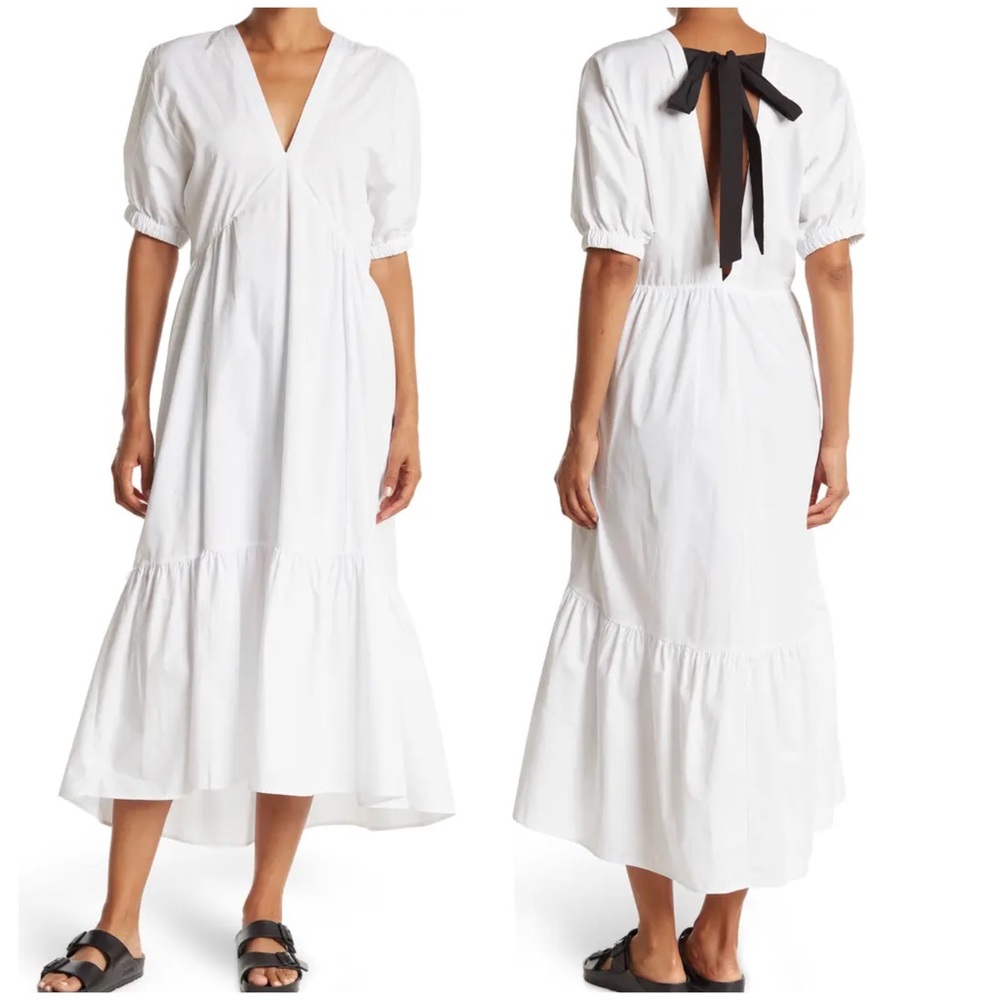 Topshop Tall Woven Bow Back White Midi Dress